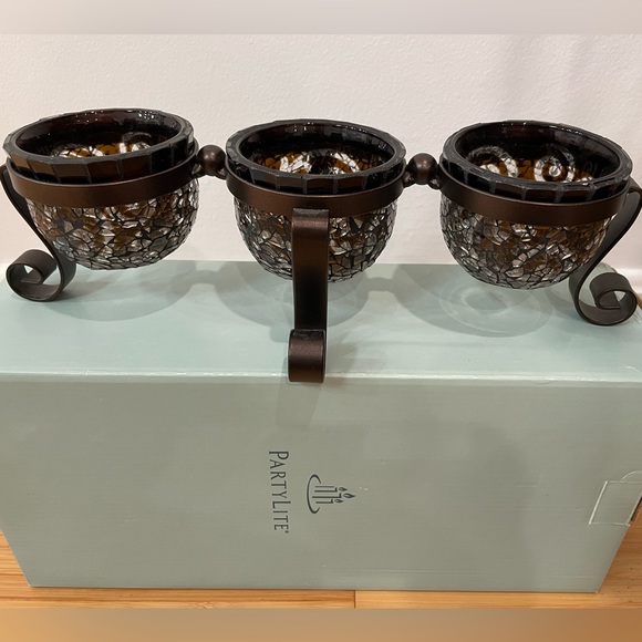 Partylite Mosaic Candle Holders Retired Amarreto Swirl Centerpiece - Picture 1 of 8